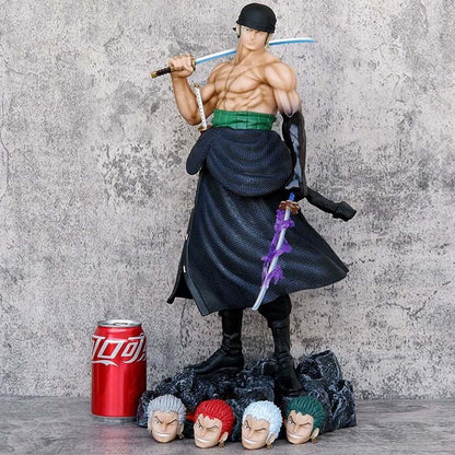 Ultimate Action Figure – Roronoa Zoro 50cm Anime Statue with 5 Interchangeable Heads One Piece PVC Collectible Model Toy Gift HW - Jaiman Toys
