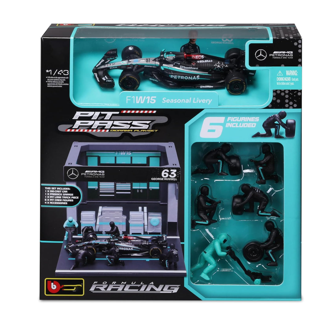 Bburago Pit Pass F1 Diorama Playset Mercedes-AMG Petronas W15 1:43 with 6 Figurines