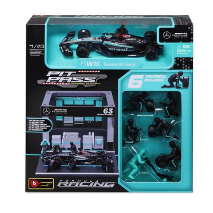 Bburago Pit Pass F1 Diorama Playset Mercedes-AMG Petronas W15 1:43 with 6 Figurines
