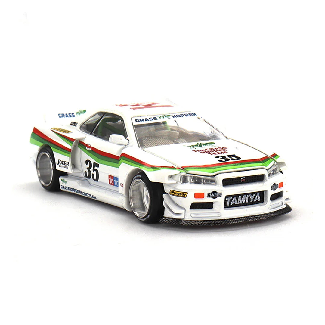 MINI GT 1/64 Nissan Skyline GT-R R34 – TAMIYA x KAIDO HOUSE “The GRASSHOPPER V1” | Diecast Scale Model Car - Jaiman Toys