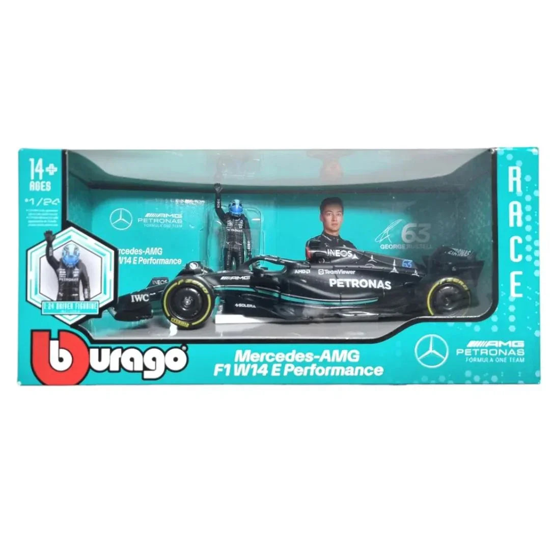 Bburago 1:24 Mercedes-AMG F1 W14 #63 – George Russell Diecast Car with Driver Figurine