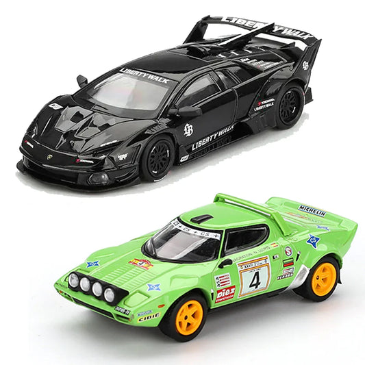 Mini GT Lamborghini Murcielago GT Evo Black + Lancia Stratos HF #4 1979 Soanish Rally Champion – Set of 2 Premium 1:64 Diecast Cars