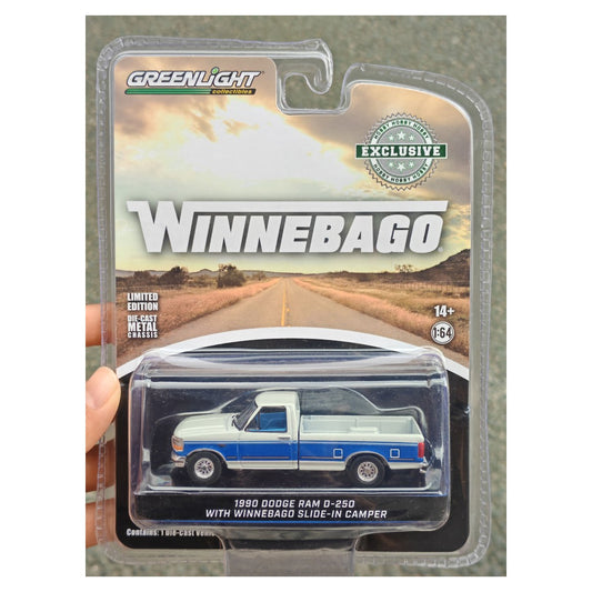 GreenLight Winnebago Exclusive 1990 Dodge Ram D-250 with Slide-In Camper 1:64 Die-Cast