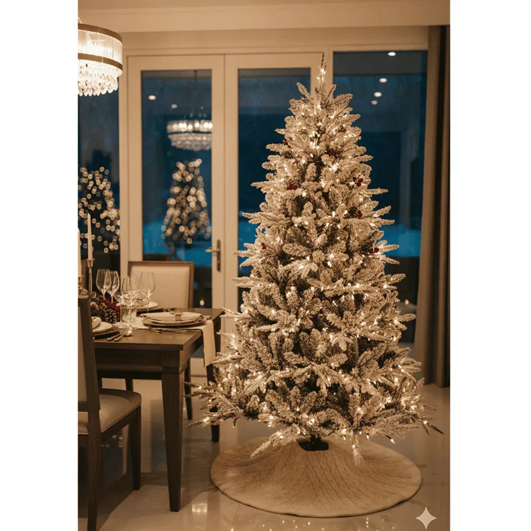 SWEN Niva 6-Feet Christmas Tree with Frosting, Red Cherries & Pine Cones | Premium Snow-Kissed Festive Tree