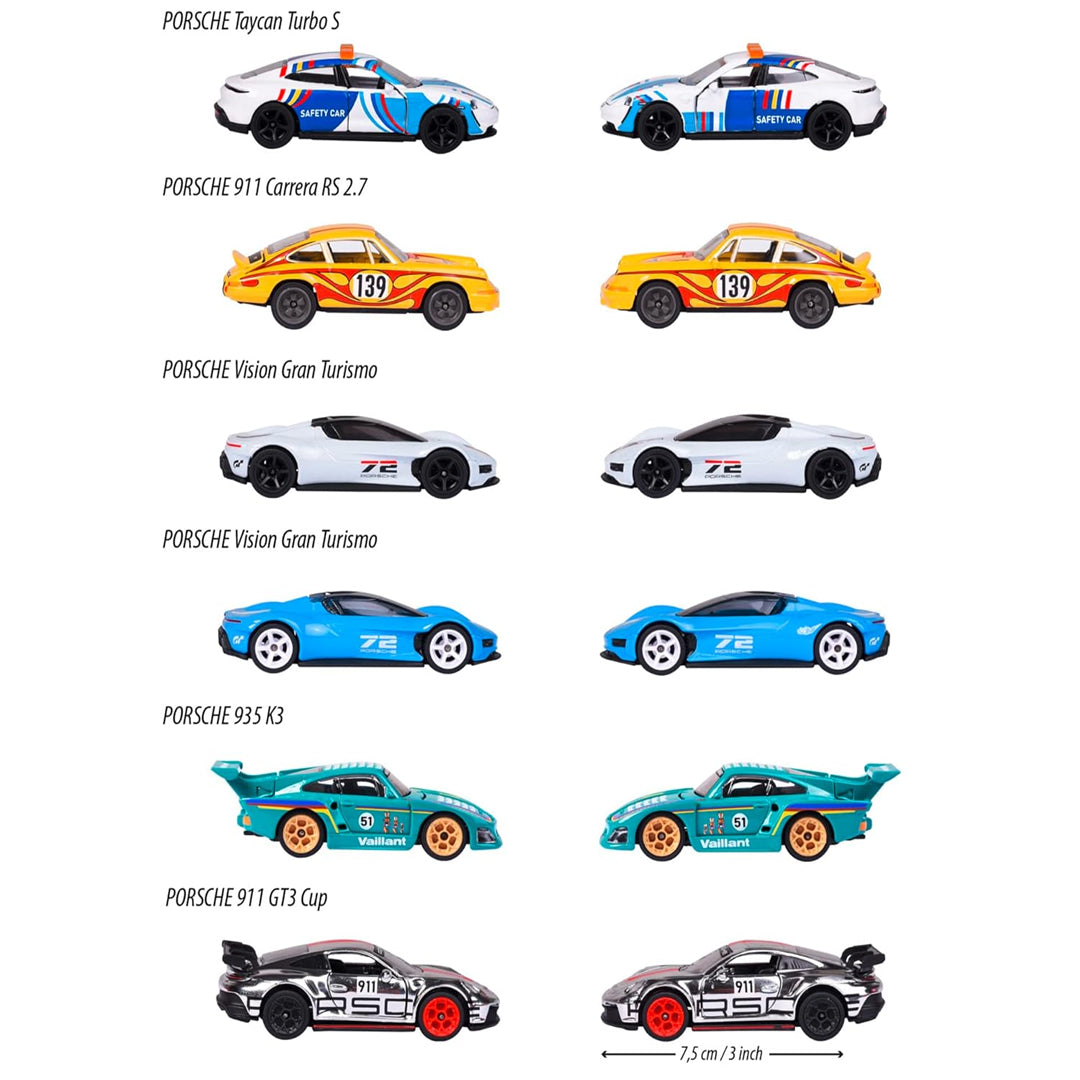 Majorette Porsche Edition Die-Cast Cars Set of 6 | Premium 1:64 Scale Licensed Models | Ages 3+