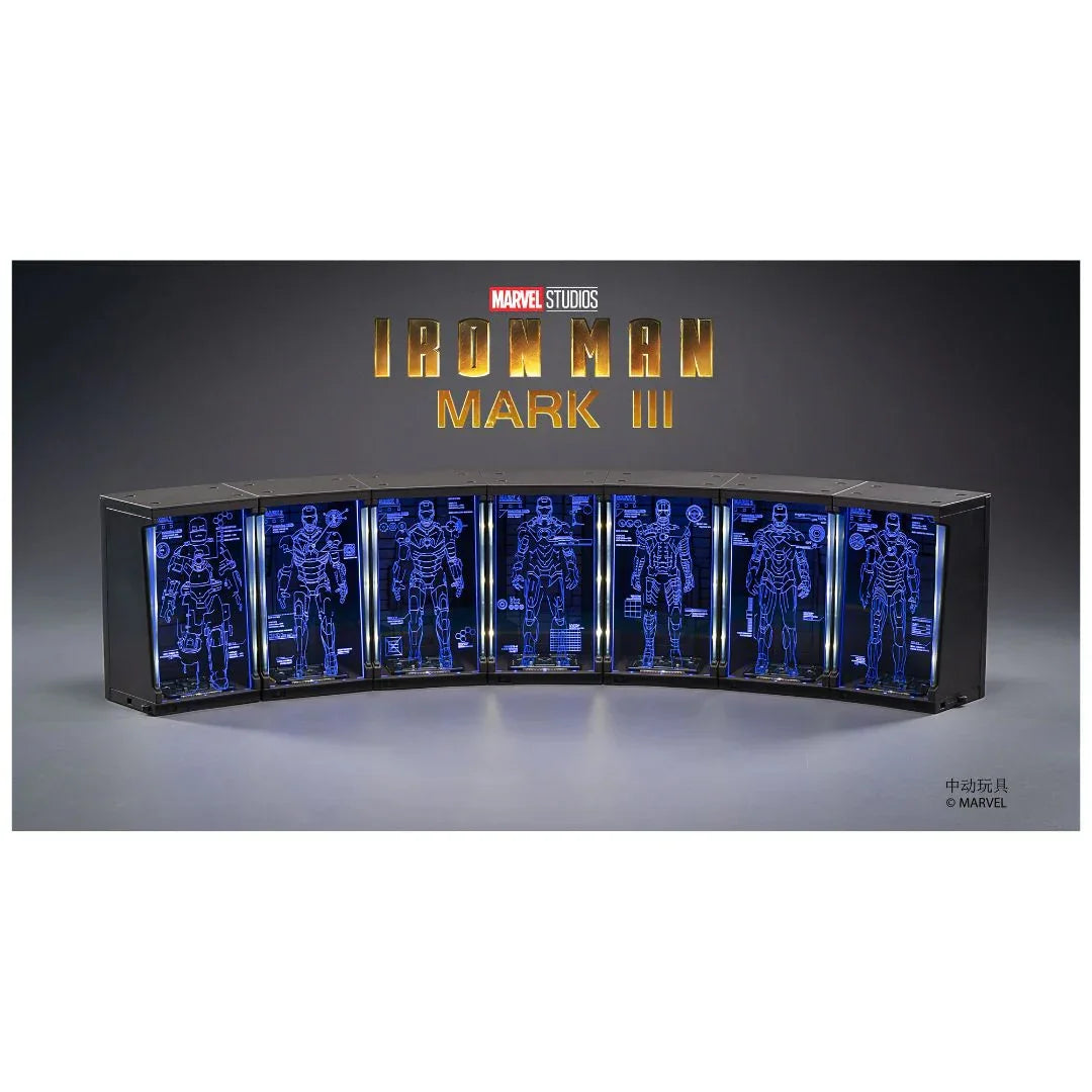 ZD Toys Iron Man MK 1 – 7-Inch Action Figure with Hall of Armor | Hologram Light-Up Display | Marvel 1:10 Collector Edition