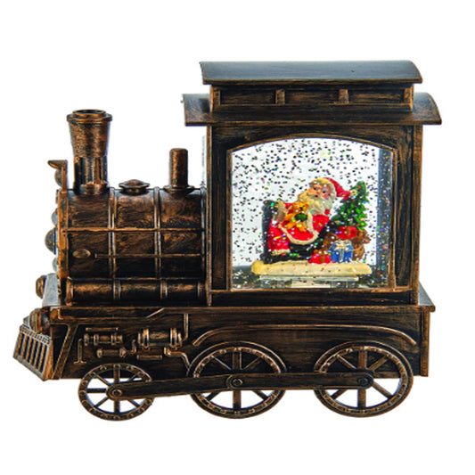 Christmas Train Lantern with Santa | LED Glitter Snow Globe Train Decorative Light – Holiday Home Décor