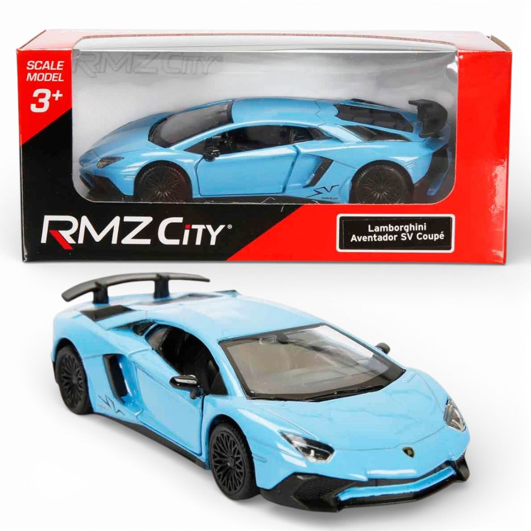 RMZ City 1:36  Lamborghini Aventador SV Coupe Diecast Car Model – Blue | Openable Doors, Sound & Light