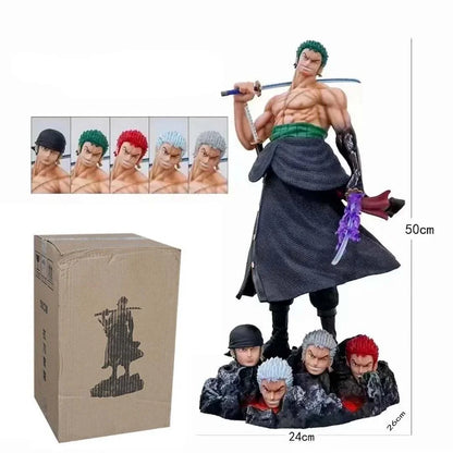 Ultimate Action Figure – Roronoa Zoro 50cm Anime Statue with 5 Interchangeable Heads One Piece PVC Collectible Model Toy Gift HW - Jaiman Toys
