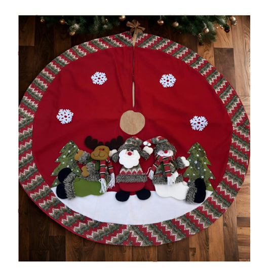 SWEN SMITTEN 1.2m Cozy Red Christmas Tree Skirt – Soft Festive Tree Base Cover with Classic Holiday Characters | Premium Xmas Decoration