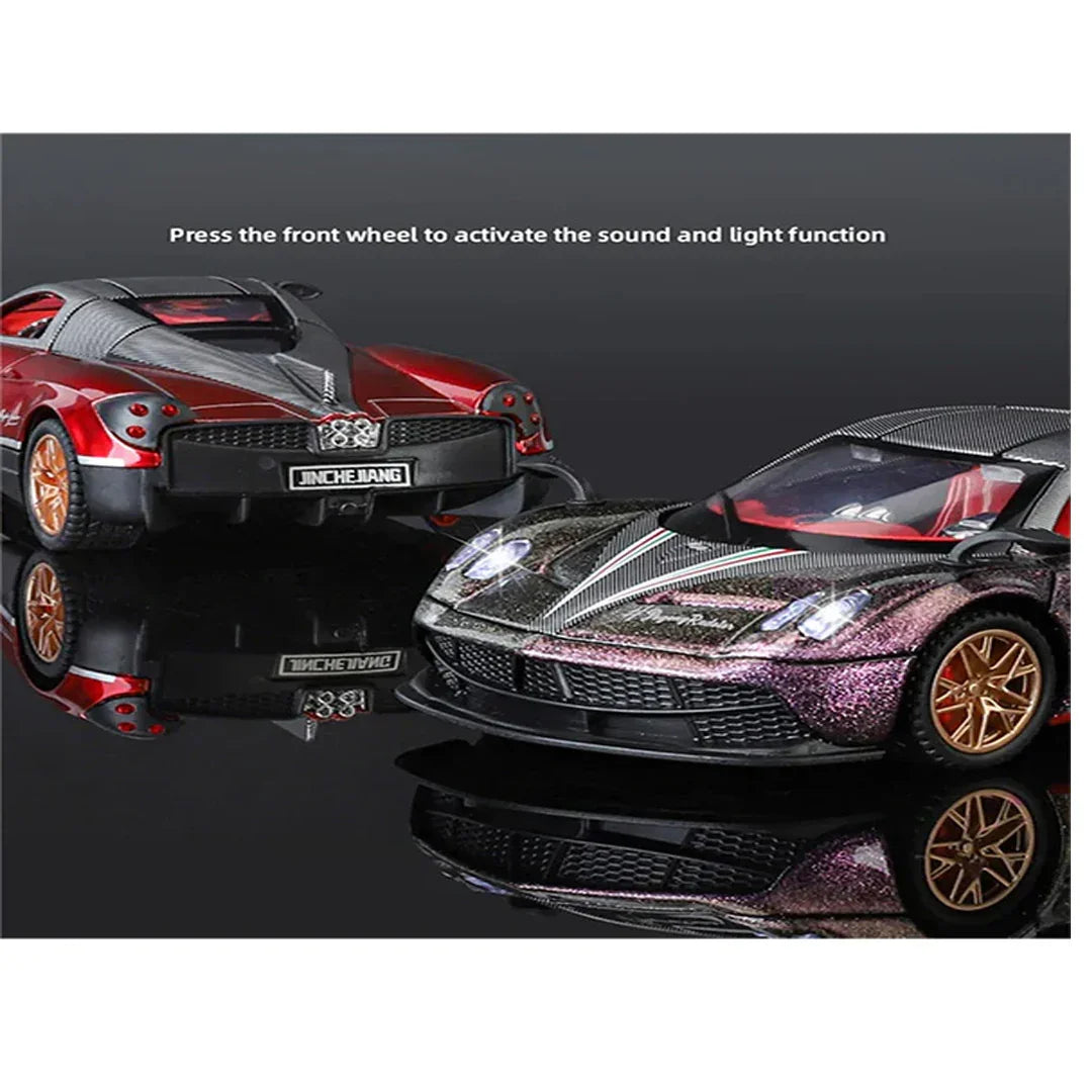 JOY JUNCTION Pagani Fengshen 1:32 Scale Alloy Metal Pullback Die-Cast Car – Purple with Lights, Music & Openable Doors - Jaiman Toys