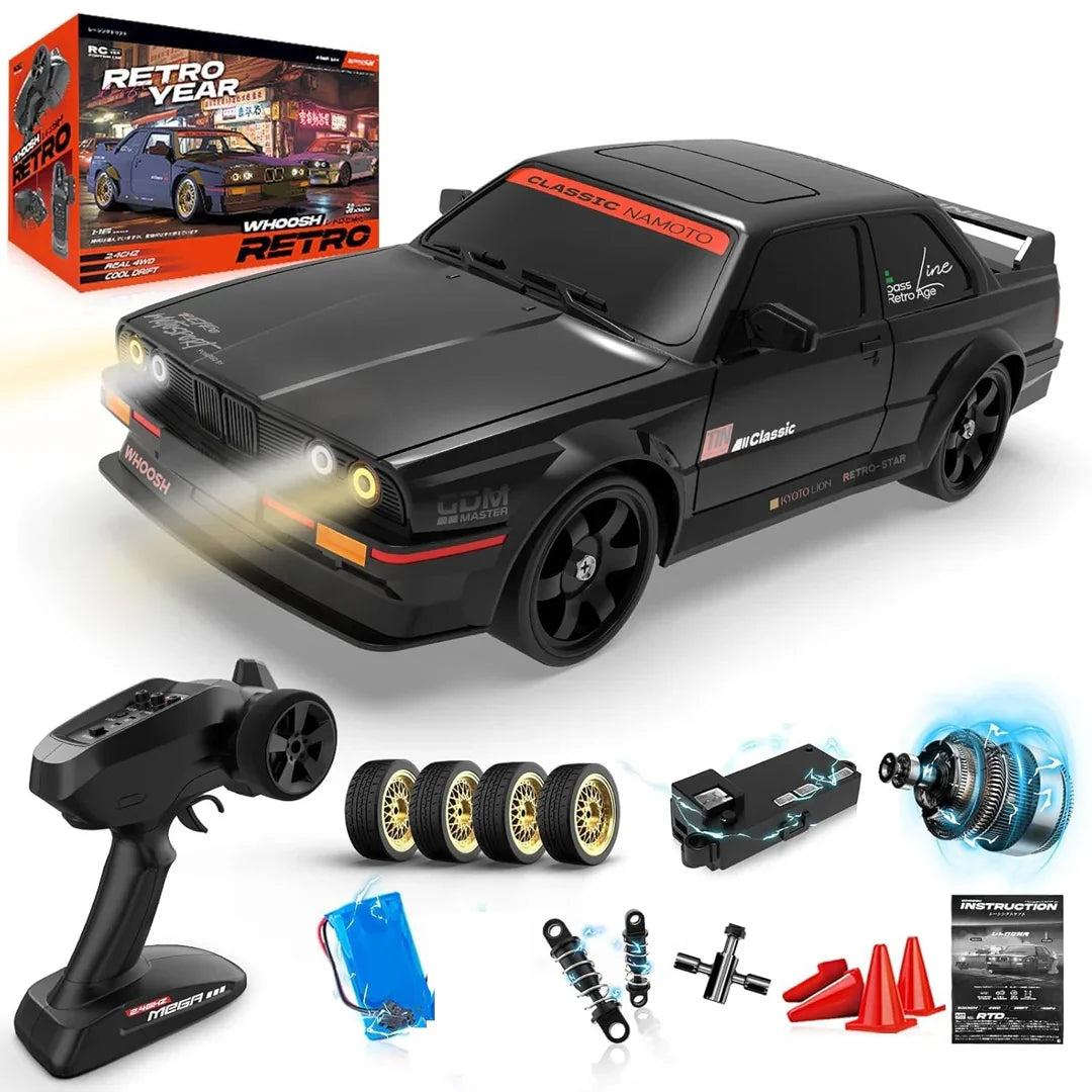 WHOOSH DC162A BMW E30 1:16 RC Drift Car | 4WD High-Speed 50km/h Racing Car with ESP Gyro (RTR) - Black