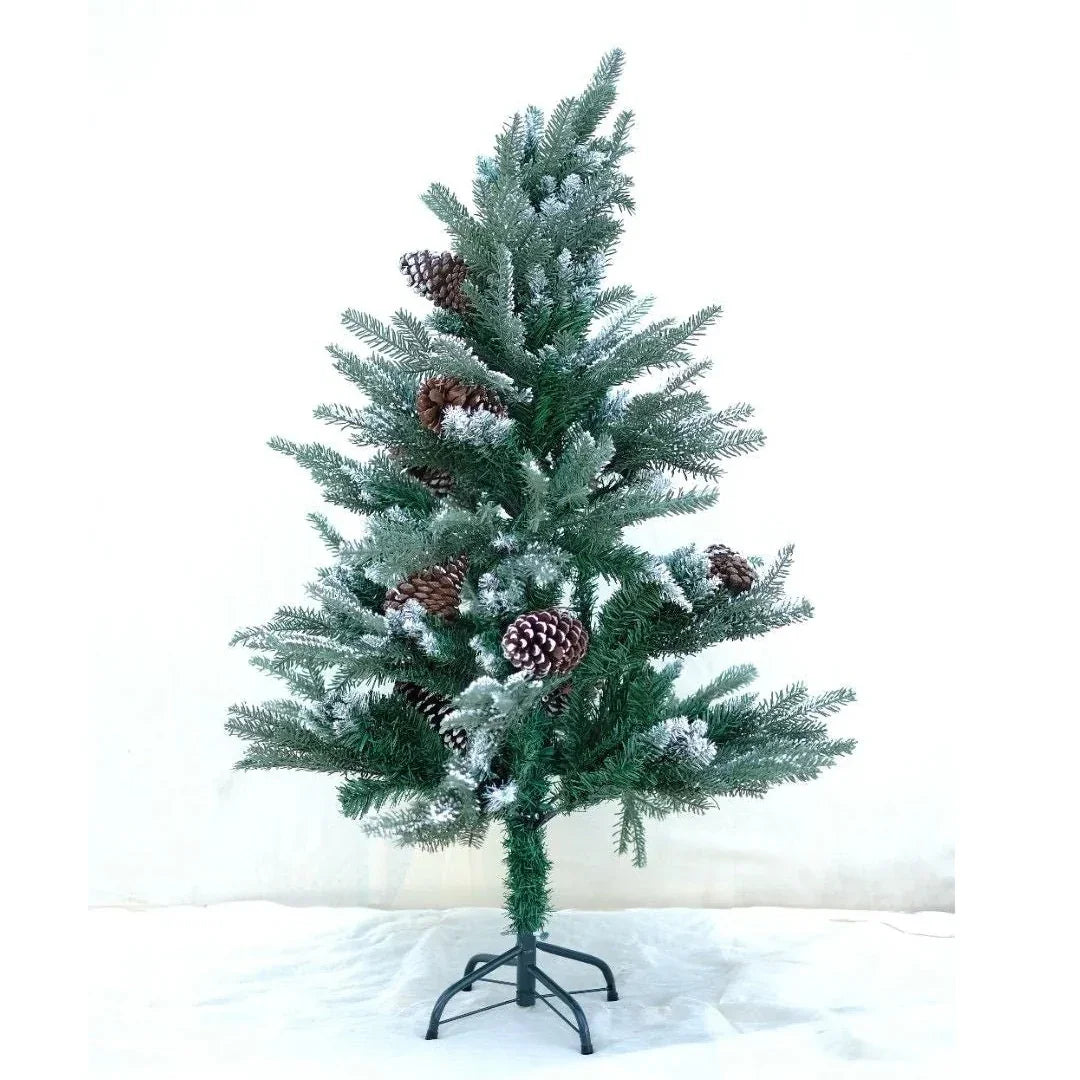 SWEN Balsam 4-Feet Christmas Tree with Light Frosting & Large Pine Cones | Premium Snow-Kissed Holiday Décor
