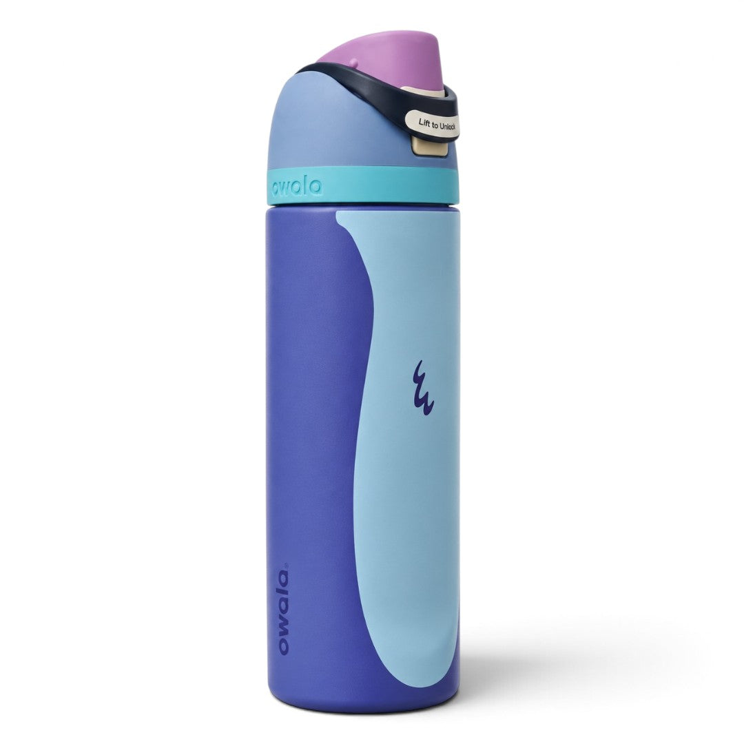 Owala FreeSip 710 ml (24 oz) Insulated Stainless Steel Water Bottle with Built-In Straw, Locking Push-Button Lid and Contoured Body – Blue & Purple