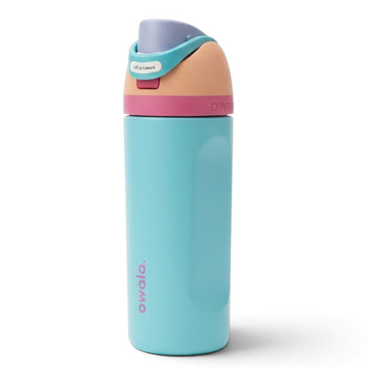 Owala Kids FreeSip 475 ml (16 oz) Insulated Stainless Steel Water Bottle with Built-In Straw and Locking Push-Button Lid – Aqua & Coral