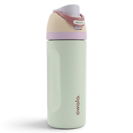 Owala FreeSip 475 ml (16 oz) Insulated Stainless Steel Water Bottle with Built-In Straw and Locking Push-Button Lid – Sage Green & Pink
