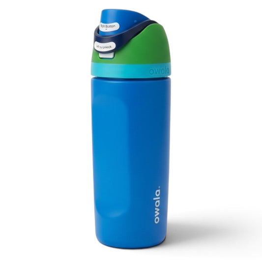 Owala FreeSip 16 oz / 475 ml Insulated Stainless Steel Water Bottle with Built-In Straw, Push-Button Lid & Carry Loop – Blue & Green