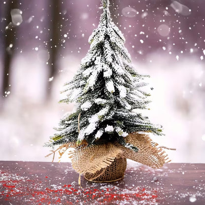Snow-Flocked Mini Christmas Tree 35 cm | Tabletop Pine Tree with Burlap Base – Winter Holiday Décor