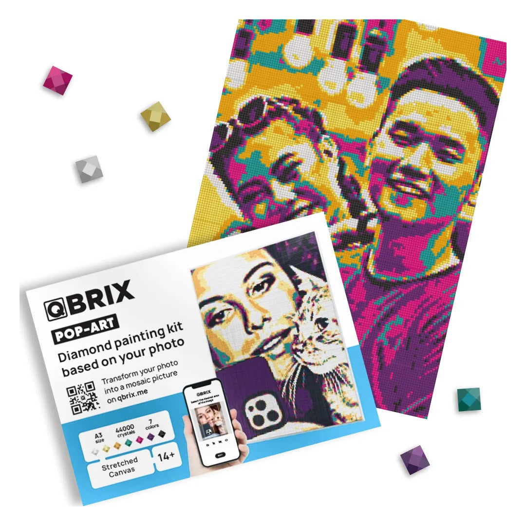 QBRIX A3  Pop-Art Diamond Painting Kit | Custom Photo Mosaic, 44,000 Crystals | Ages 8+