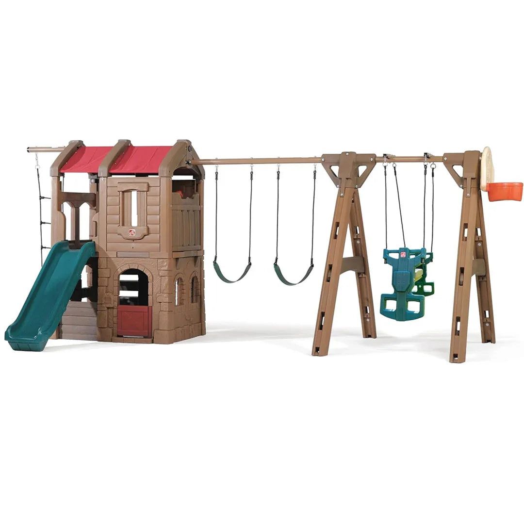 Step2 Naturally Playful Adventure Lodge Play Center with Glider – Kids Outdoor Activity Set - Jaiman Toys
