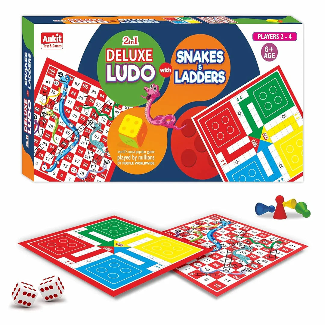 Ankit Toys 2-in-1 Ludo & Snakes & Ladders Deluxe Game – 46×46 cm Board for Kids & Adults
