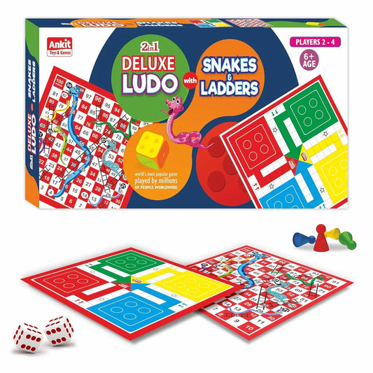Ankit Toys 2-in-1 Ludo & Snakes & Ladders Deluxe Game – 46×46 cm Board for Kids & Adults