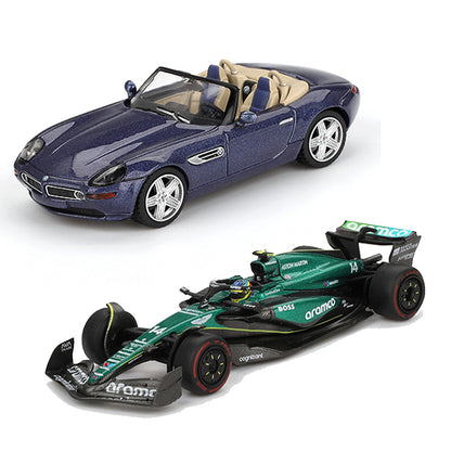 Mini GT 1:64 Aston Martin AMR24 #14 Fernando Alonso F1 2024 + BMW Z8 Alpina Diecast Combo