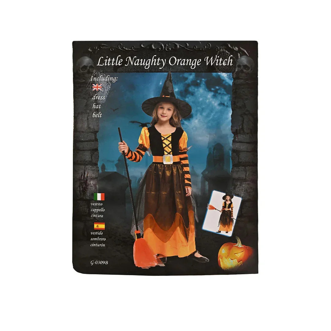 Girls’ Witch Pumpkin Halloween Costume with Hat – Fancy Party & Cosplay Dress