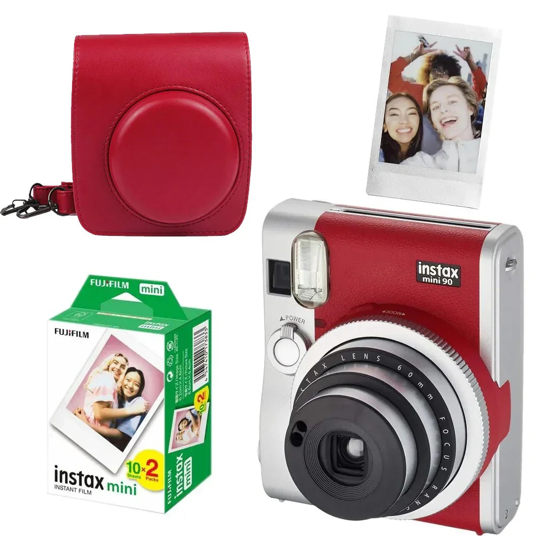 Fujifilm Instax Mini 90 Neo Classic Bundle – Red Camera with Case & 20 Films