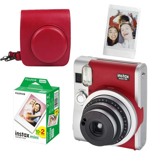 Fujifilm Instax Mini 90 Neo Classic Bundle – Red Camera with Case & 20 Films