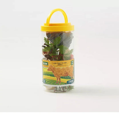 Farm Animal Toy Jar – 13 Piece Educational Playset with Farm Animals, Trees & Accessories for Kids