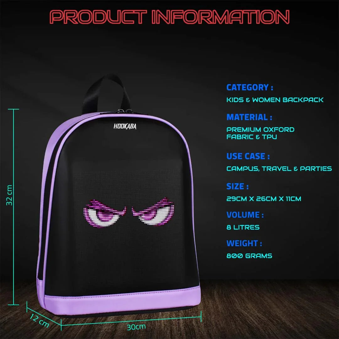 Hookaba Bold Bling Bag – LED Light-Up Fashion Backpack | Hard Shell | Waterproof | Statement Style - Purple - Jaiman Toys