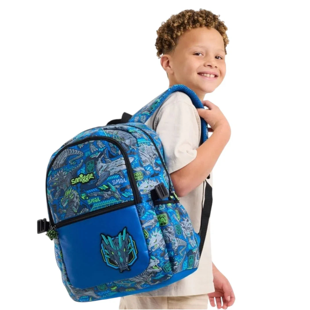 Smiggle Classic Dinosaur Backpack – 16-Inch Compartment | Multi-Pocket School Bag with Dual Bottle Holders