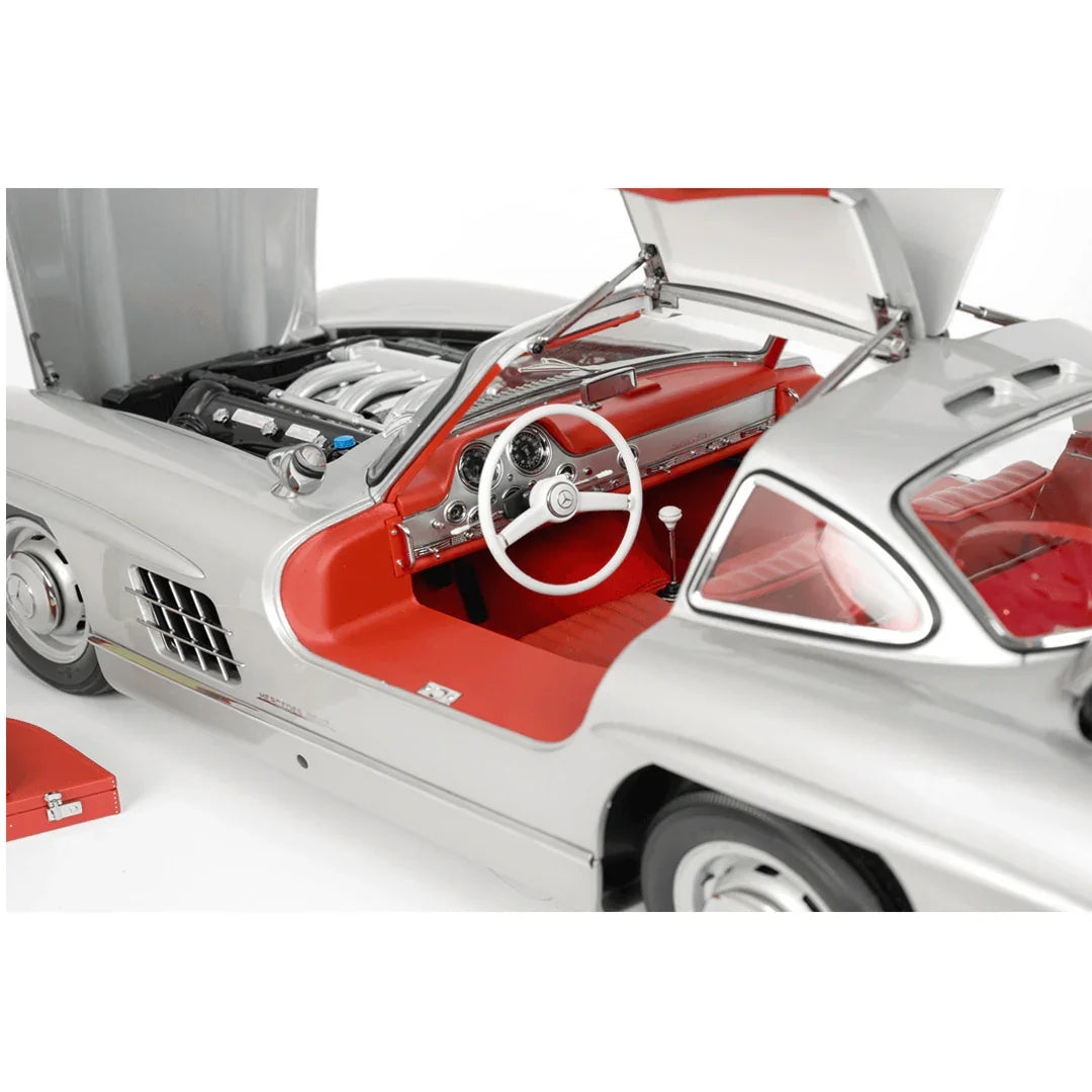 JOY JUNCTION Mercedes-Benz 300SL 1:32 Scale Alloy Metal Pullback Die-Cast Car – Silver with Lights, Music & Openable Doors - Jaiman Toys