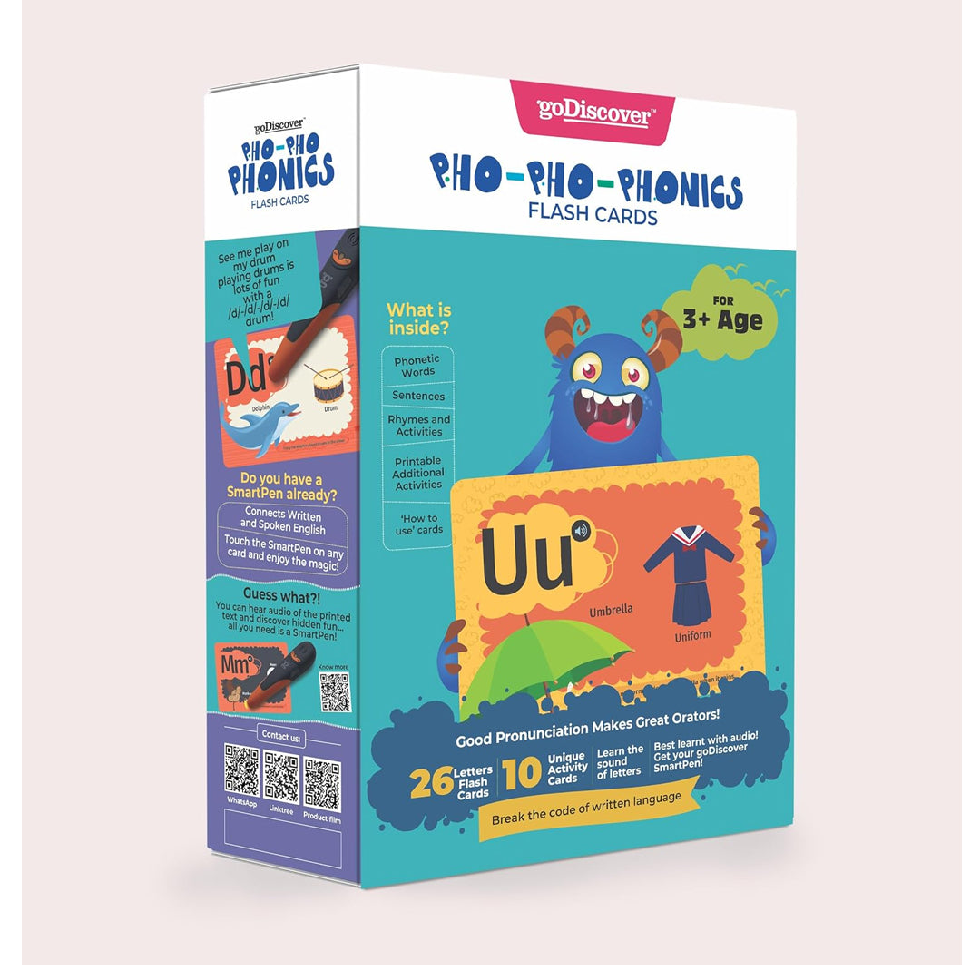 goDiscover Pho Pho Phonics Flash Cards for Kids | Interactive Alphabet & Activity Learning Cards (3+ Years) (Smart Pen Not Included)