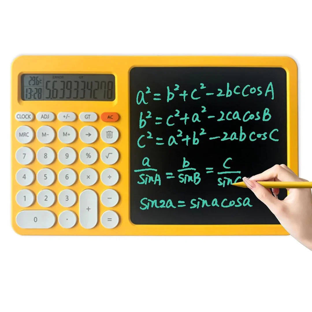 Electronic LCD 8" Writing Tablet with Calculator | 2-in-1 Note Taking Pad with Time & Temperature Display, Hidden Stand & Gift Box - Jaiman Toys