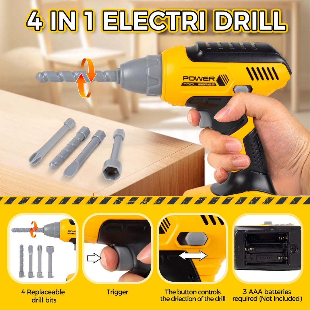 Kids Tool Set with Toy Drill & Tool Box | Pretend Play Construction Toys for Boys 3–6 Years