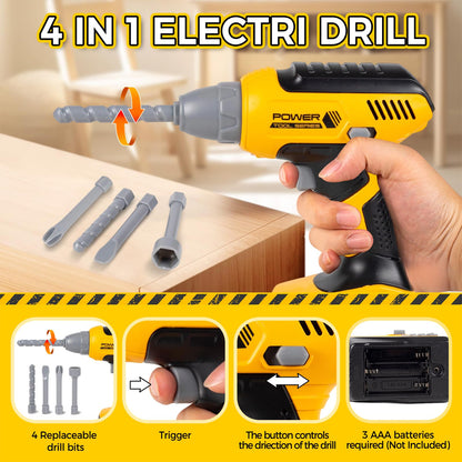 Kids Tool Set with Toy Drill & Tool Box | Pretend Play Construction Toys for Boys 3–6 Years