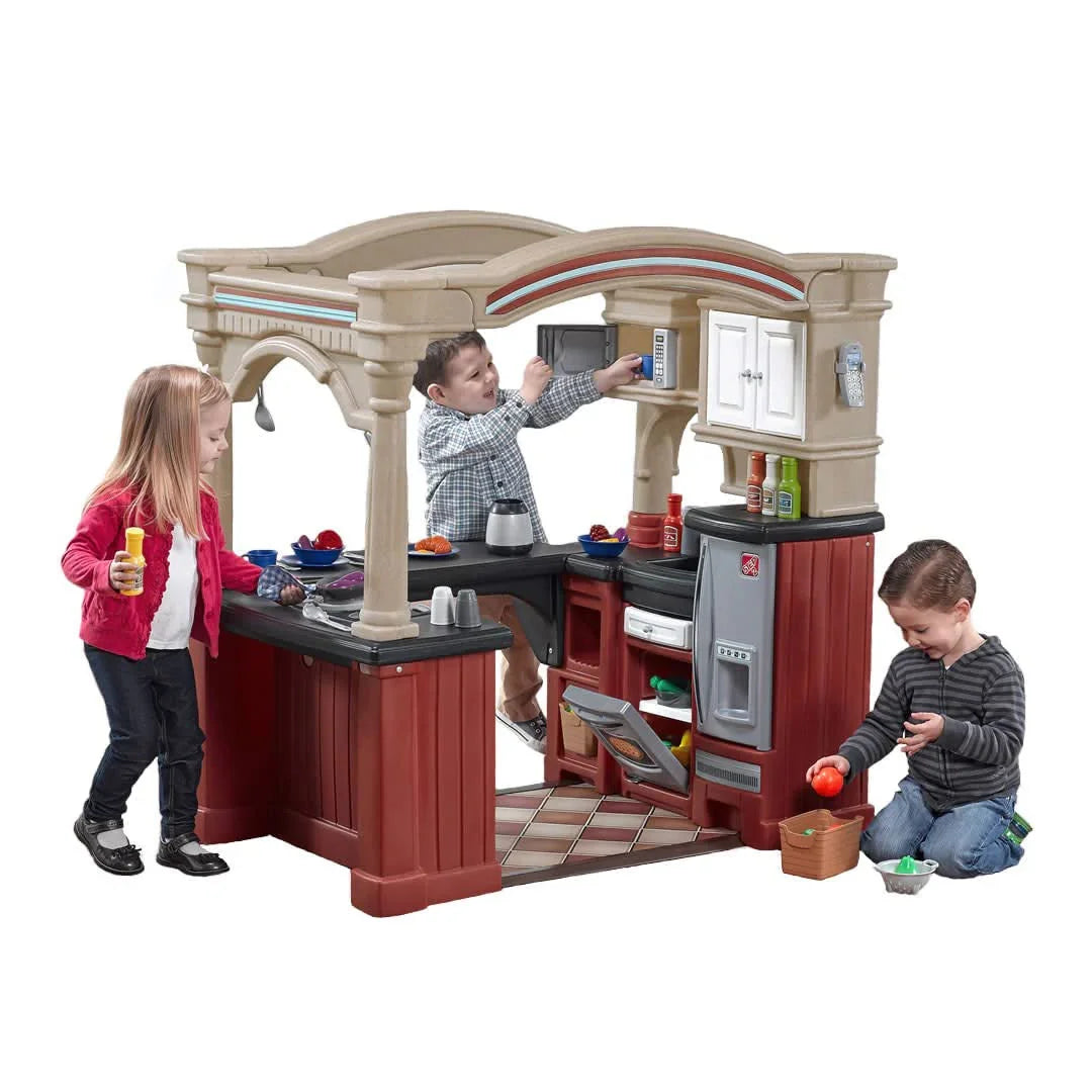 Step2 Grand Walk-In Kitchen Playset – Tan/Maroon/Black for Kids - Jaiman Toys