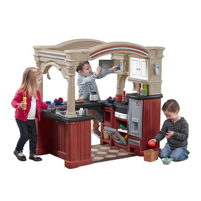Step2 Grand Walk-In Kitchen Playset – Tan/Maroon/Black for Kids - Jaiman Toys