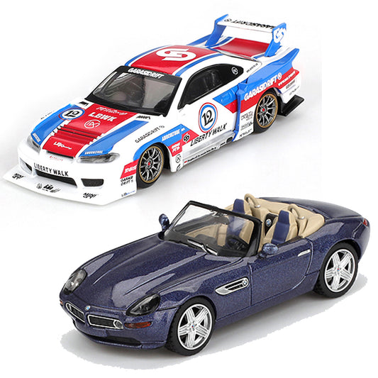 Mini GT 1:64 Nissan LBWK S15 Silvia GARASIDRIFT 2025 + BMW Z8 Alpina Diecast Model Combo