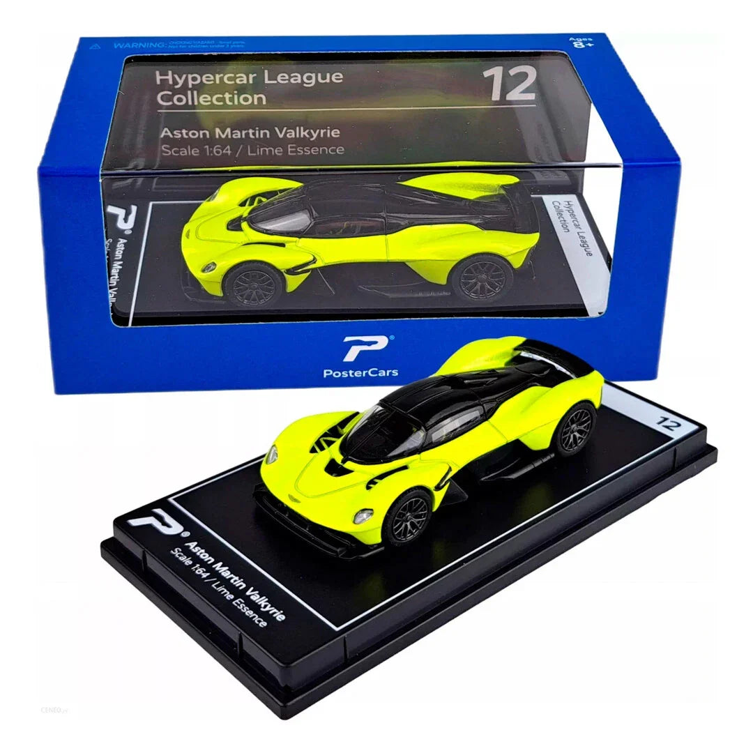 PosterCars H12 – Aston Martin Valkyrie with Acrylic Box (Lime Essence) 1:64 Diecast Car Model - Jaiman Toys