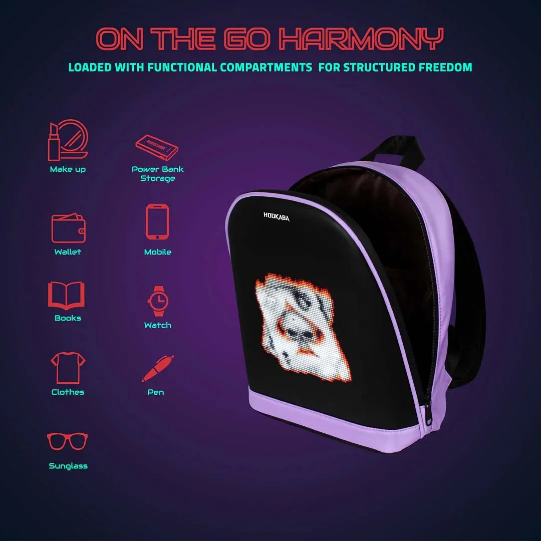 Hookaba Bold Bling Bag – LED Light-Up Fashion Backpack | Hard Shell | Waterproof | Statement Style - Purple - Jaiman Toys