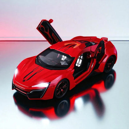 JOY JUNCTION 1:24 Lykan Hypersport V12 W Motors Die-Cast Model Supercar Car – Red| Openable Doors, Lights & Sound, Pull-Back Action (JJ265) - Jaiman Toys