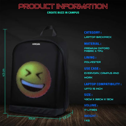 Hookaba Urban Buzz LED Backpack – Futuristic Hard Shell | Waterproof | 15.6” Laptop | Night-Ready Design - Black - Jaiman Toys