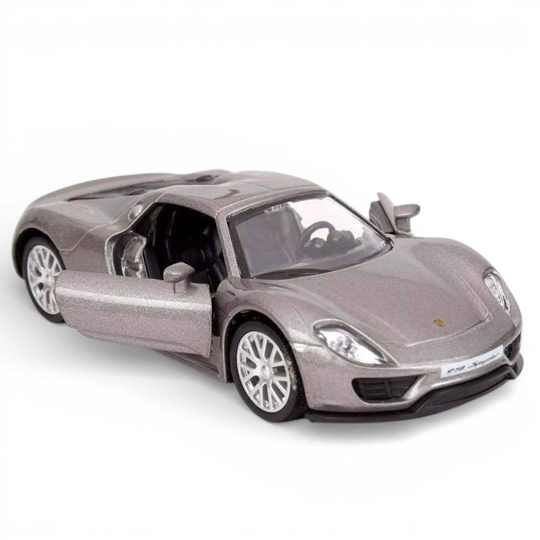 RMZ City Porsche 918 Spyder 1:36 Die-Cast Hypercar | Pull Back & Go | Openable Doors | Red / Silver Grey