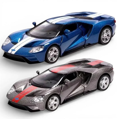 RMZ City Ford GT 1:36 Die-Cast Sports Car | Pull Back & Go | Openable Doors | Blue / Grey Variants