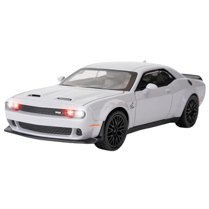1:32 Dodge Challenger Hellcat Diecast Model Car – Pull Back Zinc Alloy Toy with Sound & Light (Gray) - Jaiman Toys