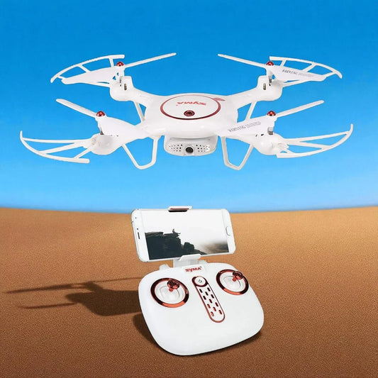 SYMA X5UW-D Radio Controlled Rotatable FPV Camera Drone Altitude Hold Mode One Key Take-Off/Landing App Control RC Quadcopter, White - Jaiman Toys
