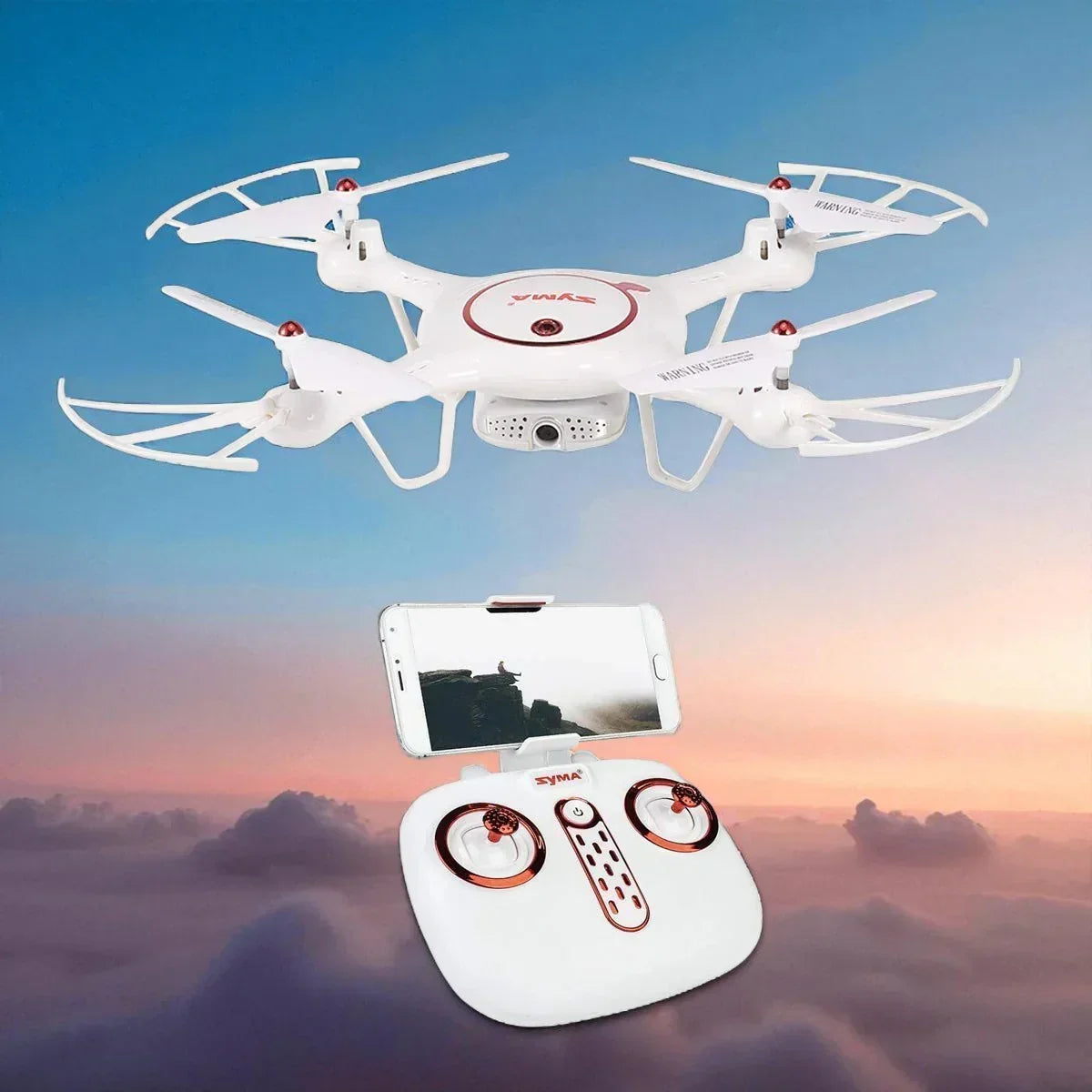 SYMA X5UW-D Radio Controlled Rotatable FPV Camera Drone Altitude Hold Mode One Key Take-Off/Landing App Control RC Quadcopter, White - Jaiman Toys